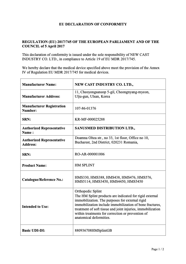 HM Splint - Declaration of Conformity