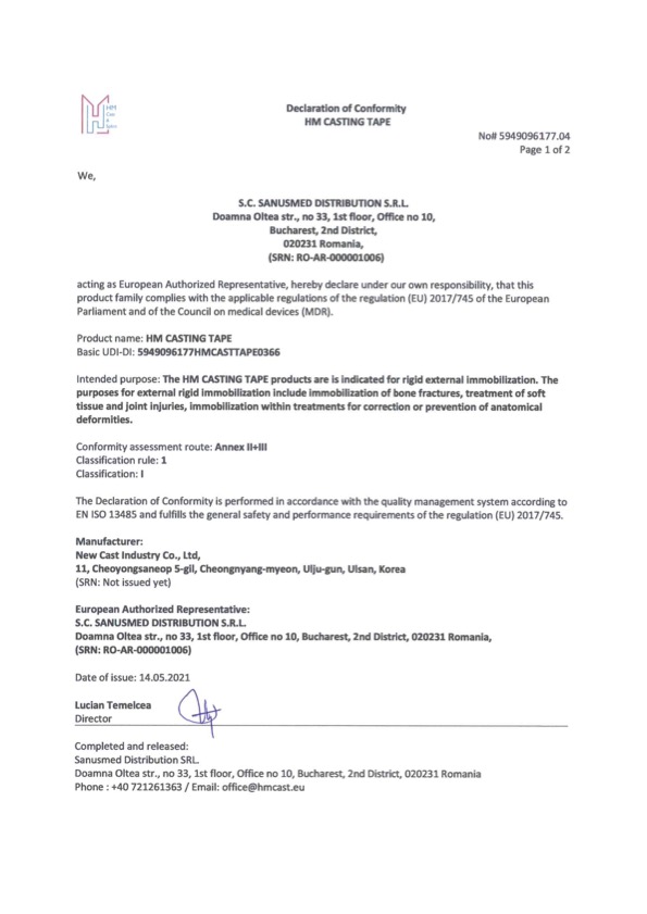 HM Casting Tape - Declaration of Conformity